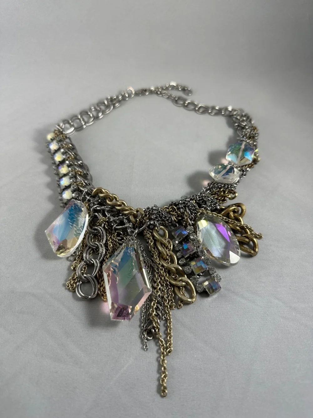 LOFT Iridescent AB Crystal & Mixed Metal Chunky Chain Statement Necklace